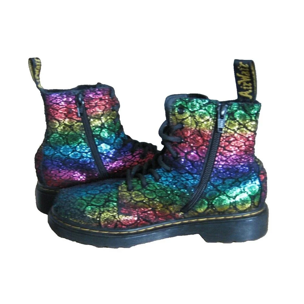 Dr. Martens 1460 Pascal Boots Girls Size 3 Metallic Black Rainbow 26197001